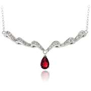 Sterling Silver Created Ruby & White Topaz Swirl Teardrop Necklace