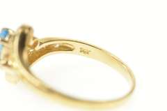 14K Yellow Gold Blue Topaz Diamond Accent Scroll Bypass Ring