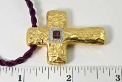 Fabulous Textured 18K Cross with Tourmaline and Diamonds