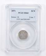 MS64 1871 Nickel Three-Cent Piece - Graded PCGS