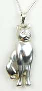 Large Sterling Silver Cat Pendant & Chain