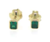 Cute 18kt Emerald Cut Emerald Bezel Set Earrings