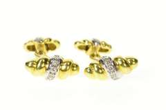 14K Yellow Gold 1960's Diamond Ornate Scalloped Twist Cuff Links