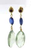 Attractive 18kt Green Quartz, Sapphire and Cabachon Ruby Earrings