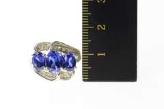 10K White Gold Three Stone Iolite Diamond Accent Bypass Ring