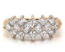 Flashy 14kt YG Princess Cut Cluster Diamond Ring