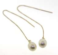 Elegant Yellow Gold Pearl Dangle Earrings