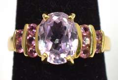 Charming Amethyst & Tourmaline Ring in 14KT Yellow Gold