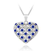 Sterling Silver Created Blue Sapphire & Diamond Accent Heart Locket Necklace