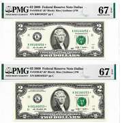 (2) Gem Crisp Consecutive 2009 Dallas $2 Star Replacement Notes PMG 67 Superb Gem Uncirculated!