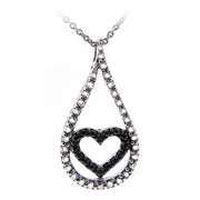 Sterling Silver Black Diamond Accent Teardrop Heart Necklace