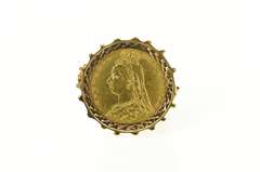 9K Yellow Gold 1892 1/2 Sovereign Victoria Jubilee Coin Ring