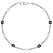 Sterling Silver Black and White Cats Eye Bar and Bead Bracelet