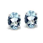 Sterling Silver 1 Ct Blue Topaz 6x4 Oval Stud Earrings