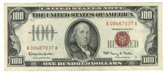 Scarce 1966 Series $100 Red Seal Note. Nice XF/AU