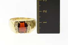 10K Yellow Gold Men's Faceted Garnet Diamond Accent Ring