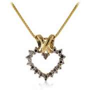 18K Gold over Sterling Silver Two Tone Diamond Accent Open Heart Pendant