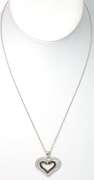 Sterling Silver White & Black Stone Heart Necklace