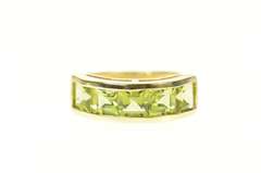 10K Yellow Gold Five Stone Princess Square Peridot Band Ring