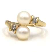 Brilliant 14kt YG Double Pearl & Diamond Bypass Ring