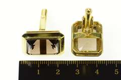 14K Yellow Gold Emerald Cut Smoky Quartz Retro Cuff Links