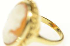 14K Yellow Gold Retro Ornate Carved Shell Cameo Statement Ring