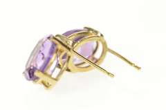 14K Yellow Gold Oval Amethyst Solitaire Classic Stud Earrings