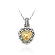 Sterling Silver Two Tone Designer Inspired Champagne CZ Heart Pendant w/ Braided Border