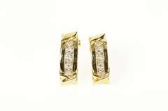 14K Yellow Gold Princess Cubic Zirconia Channel Semi Hoop Earrings