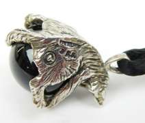 Signed Sterling Cat & Onyx Necklace
