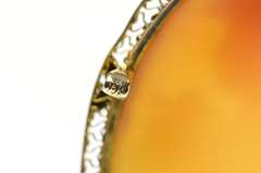 14K Yellow Gold Victorian Ornate Carved Lady Shell Cameo Pendant/Pin