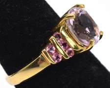 Charming Amethyst & Tourmaline Ring in 14KT Yellow Gold