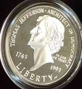 1993 PROOF Jefferson, Silver Dollar