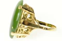 14K Yellow Gold Oval Ornate Jade Cabochon Statement Cocktail Ring