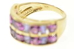 10K Yellow Gold Purple Tourmaline Amethyst Tiered Statement Ring