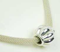 Sterling Woven Mesh Necklace with Large Center Bead