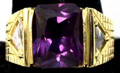 Stately Color-Change Sapphire & CZ Ring in 14KT Yellow Gold