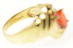 14K Yellow Gold Oval Syn. Mexican Fire Opal Grooved Bypass Ring