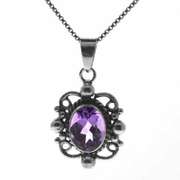 Sterling Silver Amethyst Filigree Oval Pendant