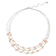 Sterling Silver Freshwater Cultured Pink Pearls & Beads 3-Row Graduating Necklace