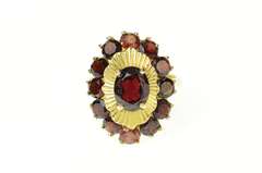 18K Yellow Gold Oval Garnet Ornate Retro Cocktail Statement Ring