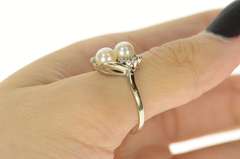 14K White Gold Diamond Two Pearl Ornate Classic Bypass Ring