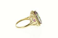 10K Yellow Gold Oval Mystic Topaz Peridot Halo Cocktail Ring