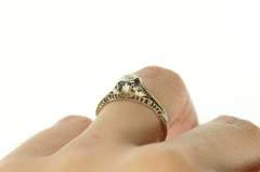 18K White Gold Art Deco Filigree Solitaire Promise Engagement Ring