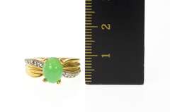 14K Yellow Gold Green Agate Cabochon Diamond Statement Ring