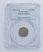 XF45 1713-AA French Colonies 15 Den - Graded PCGS