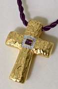 Fabulous Textured 18K Cross with Tourmaline and Diamonds