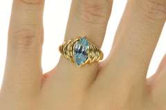 14K Yellow Gold Marquise Blue Topaz Ornate Cocktail Ring