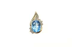 10K Yellow Gold Oval Blue Topaz Diamond Accent Statement Pendant