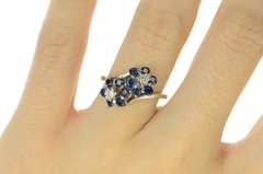 18K White Gold Retro Sapphire Diamond Flower Wrap Bypass Ring